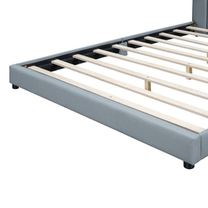 English Elm Queen Upholstered Platform Bed with Twin XL Daybed Set, PU Leather, Space-Saving Convertible Duo for Guests and Kids Gray SF100115AAE