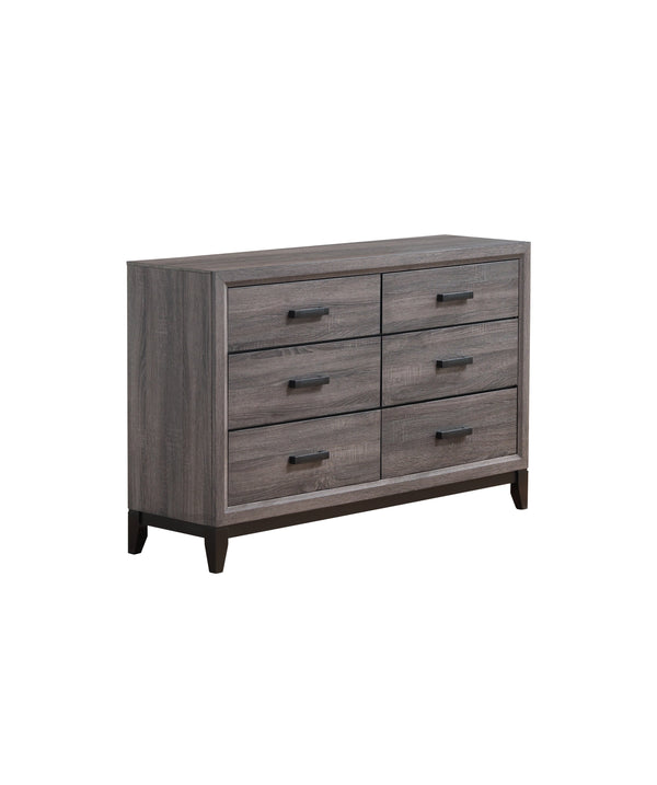 English Elm MIRAGE Solid Wood Chest with 5 Smooth-Glide Drawers, Foil Finish and Matte Black Hardware accents Grey 60.28 L x 18.58 W x 35.35 H B201P226159