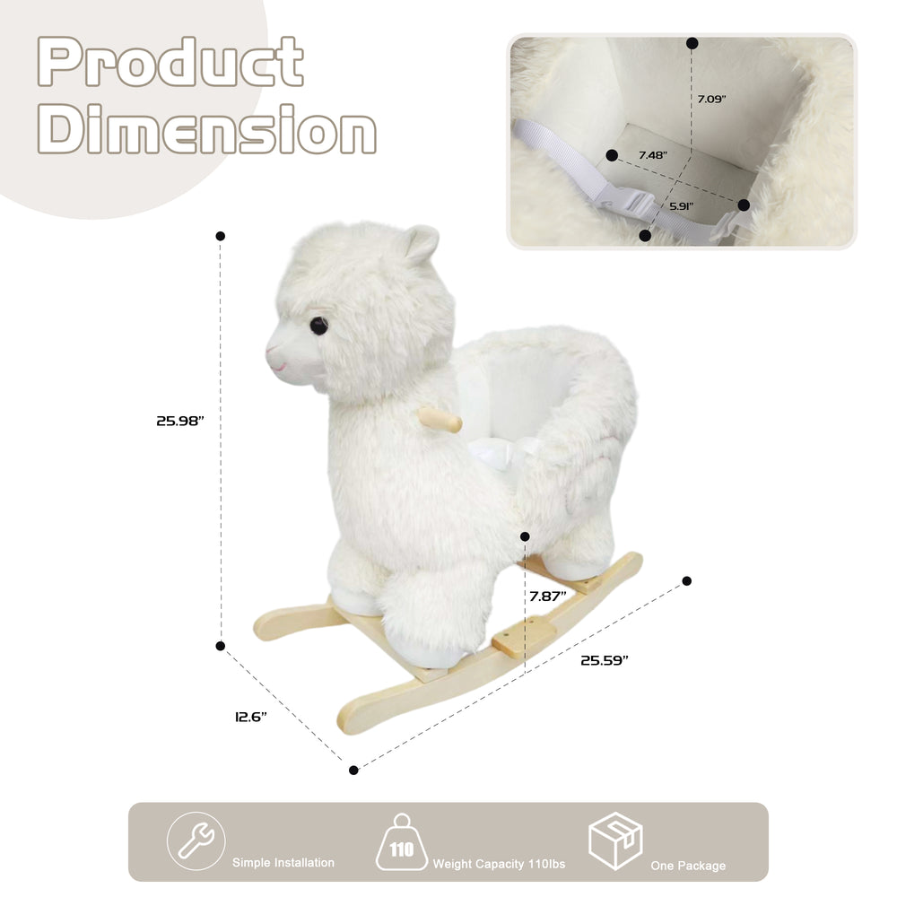 English Elm Kids Alpaca Plush Rocking Toy with Lullaby Sounds Jingle Bells and Safety Belt W3723P374144