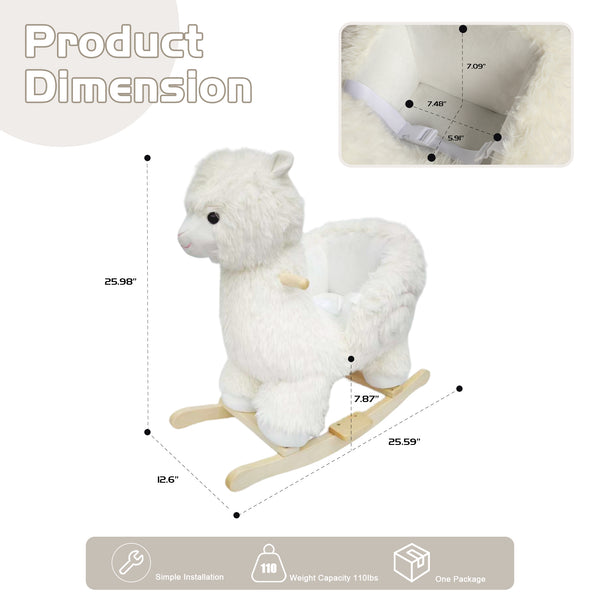 English Elm Kids Alpaca Plush Rocking Toy with Lullaby Sounds Jingle Bells and Safety Belt W3723P374144