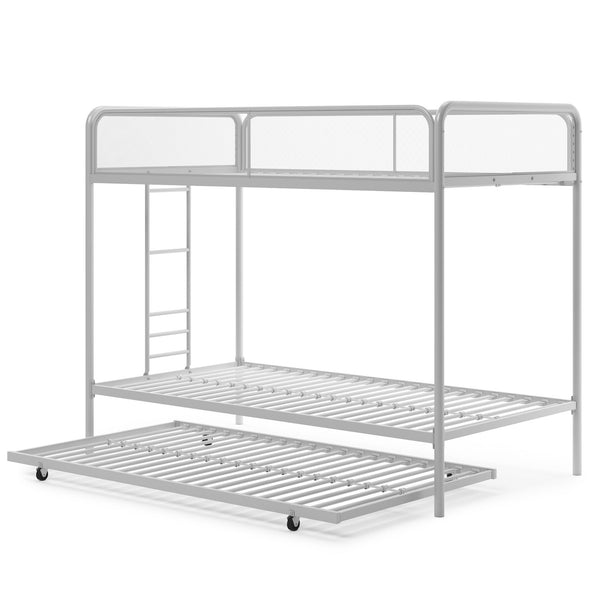 English Elm Isaiah Triple Twin Bunk Bed with Trundle, Metal Frame, Guardrails & Ladder — Space-Saving Sleep Solution B2733P384394