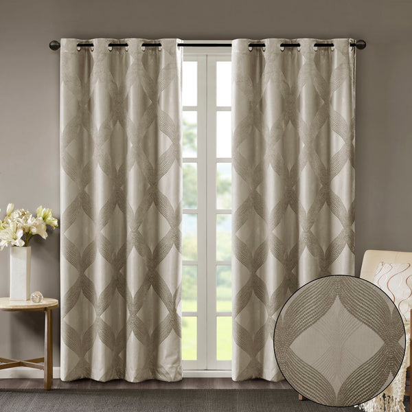 JLA Home SunSmart - Ogee SunSmart Knitted Jacquard Blackout Panel with Foamback for Total Darkness, Noise & Energy Savings Taupe SS40-0120