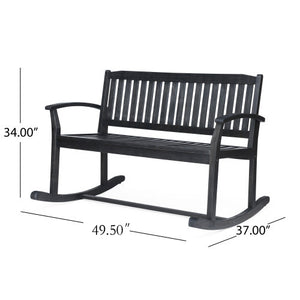 English Elm Christopher Knight Home® - Patio Acacia Wood Rocking Loveseat with Armrests — Handcrafted 2-Person Porch Bench, Slatted Comfort DARK GREY 62267.00DGRY