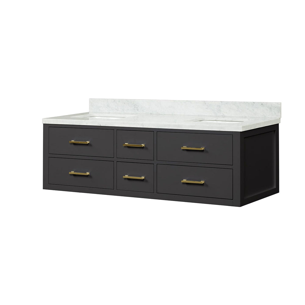 English Elm Black Double Bath Vanity With Carrara Marble Top - Elegant Design, Soft-Close Drawers, Fully Assembled B2731P258030