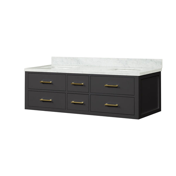 English Elm Black Double Bath Vanity With Carrara Marble Top - Elegant Design, Soft-Close Drawers, Fully Assembled B2731P258030