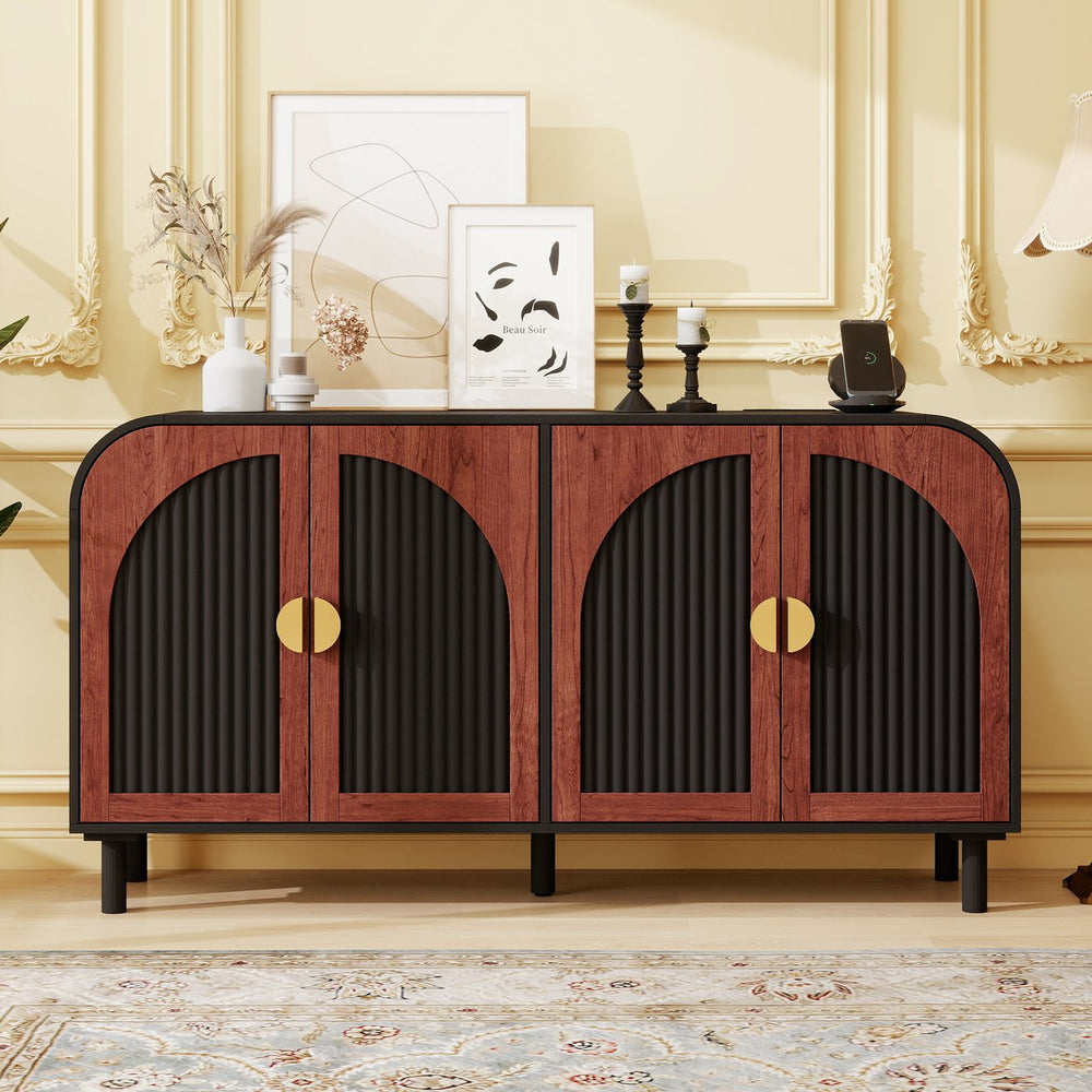 English Elm Vintage Arched Four Door Buffet Cabinet Mdf Wood Grain Finish with Soft Close Hinges W688P389191