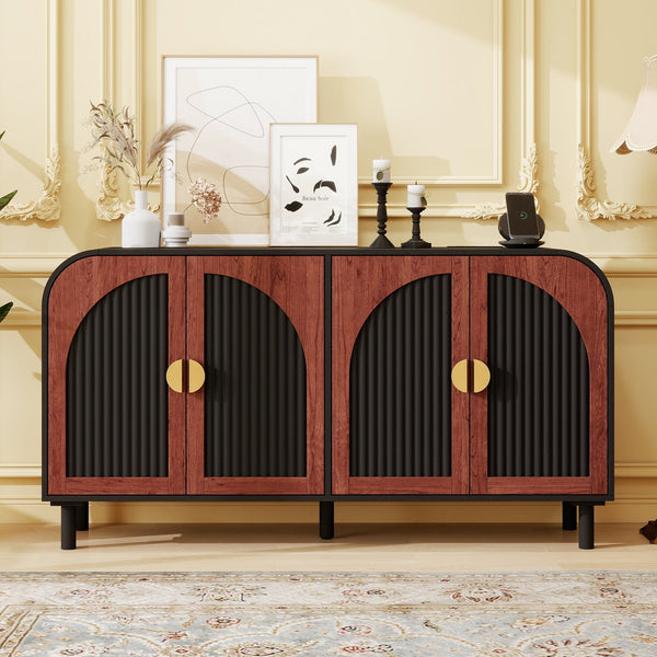 English Elm Vintage Arched Four Door Buffet Cabinet Mdf Wood Grain Finish with Soft Close Hinges W688P389191