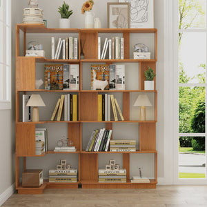 English Elm Set of 2 Modular Corner Bookcases L Shaped and I Space Saving Home Office Shelving Dark Oak W2899S00001