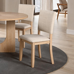 English Elm Contemporary Round Pedestal Dining Set with Upholstered Chairs for Modern Interiors Natural B2741S00781