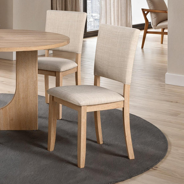 English Elm Contemporary Round Pedestal Dining Set with Upholstered Chairs for Modern Interiors Natural B2741S00781