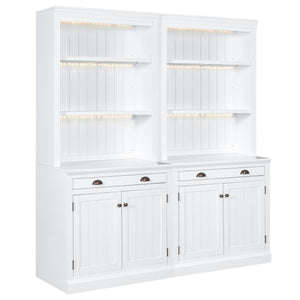 English Elm 83.4"Tall Bookcase Suite with LED Lighting, 2-Piece Modern White Storage Set with Doors Drawers and Adjustable Shelves for Living Room Office (Stylish, Spacious) SR000005AAK