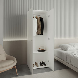 English Elm Home 2 Doors Closet System Armoire with Hanging Rod & Shelf, Modern White Bedroom Storage Solution B070P351130