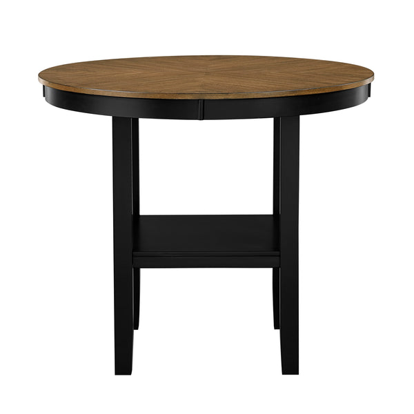 English Elm 5pc Round Counter Height Dining Set Acacia Wood Pedestal Table with Built-in Shelf B011P427921