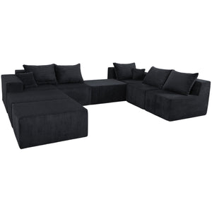 English Elm 8-Piece Modular U-Shaped Sectional Sofa with Oversized Chaise and Bed, Corduroy Luxury, No Assembly Needed Black W3163S00042
