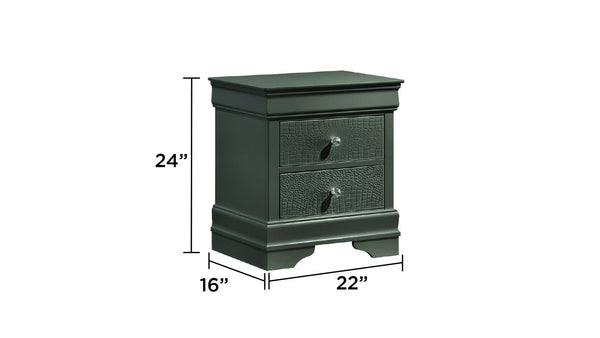 English Elm Blaze Upholstered 5-Piece Queen Bedroom Set With Led Headboard & Crystal Hardware In Metallic Gray B009S02041