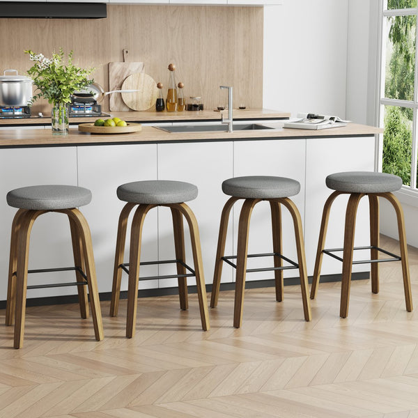 English Elm Swivel Backless Counter Stools Set of 2 with Fabric Seat Bentwood Legs Mid-century Modern Gray W3107P446889