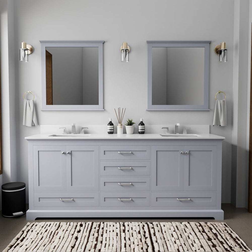 English Elm Dark Grey Double Bath Vanity 80" W x 22" D with White Quartz Top, Soft-Close Storage & Faucet Set B2731P258403