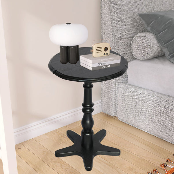 English Elm 15.75 inch Round Small End Table Vintage Wooden Pedestal Side Table with Rounded Top and Easy Assembly Black W2295P339121