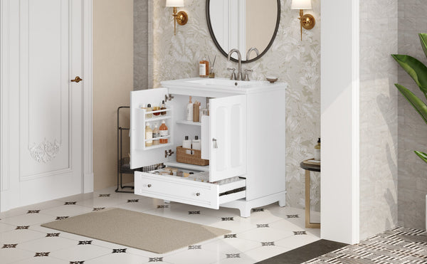English Elm 30" Modern Bathroom Vanity with Ceramic Sink, Solid Wood Frame, Soft-Close Drawer & Adjustable Shelf White N710P293306K