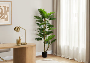 English Elm Artificial Monstera Tree 83" Tall Realistic Floor Plant with 78 Lush Leaves in Black Pot, No Maintenance Green 65 L x 9 W x 9 H B2710P287103