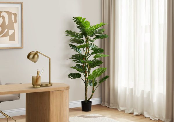 English Elm Artificial Monstera Tree 83" Tall Realistic Floor Plant with 78 Lush Leaves in Black Pot, No Maintenance Green 65 L x 9 W x 9 H B2710P287103