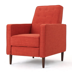English Elm Christopher Knight Home® - Fabric Recliner Chair Mid-Century Modern Pushback Single Sofa with Tufted Cushion, Birch Legs, Cozy Comfort Orange 60741.00MORG