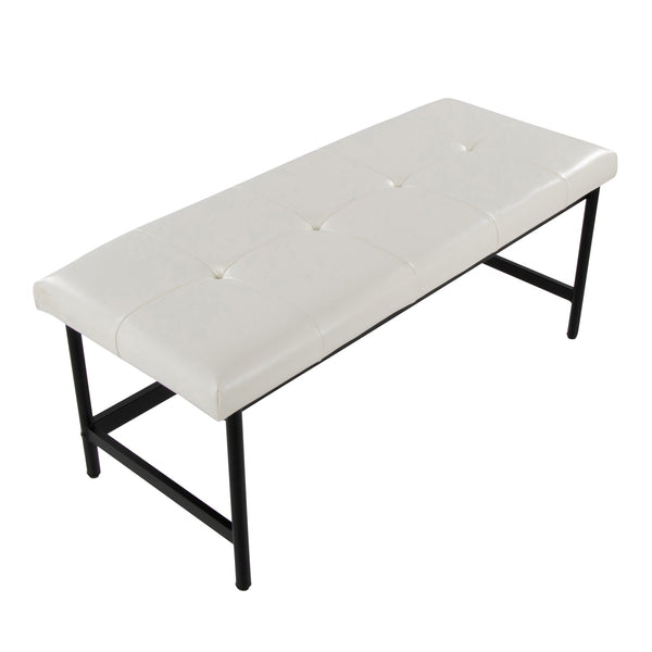 English Elm Bench Upholstered in Faux Leather with Powder Coated Frame for Bedroom or Entryway Black,White B202S02137