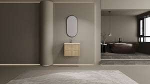 English Elm 24" Modern Wall Vanity with Ceramic Sink, Oak Plywood Cabinet, 2 Soft-Close Doors, Handles Included W1972S00021