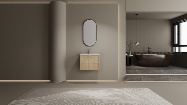 English Elm 24" Modern Wall Vanity with Ceramic Sink, Oak Plywood Cabinet, 2 Soft-Close Doors, Handles Included W1972S00021