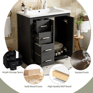 English Elm 30'' Elegant Bathroom Vanity Combo With Ceramic Sink, Storage Cabinet, 3 Drawers & Soft-Close Doors N710P191970B