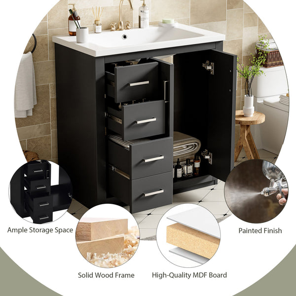 English Elm 30'' Elegant Bathroom Vanity Combo With Ceramic Sink, Storage Cabinet, 3 Drawers & Soft-Close Doors N710P191970B