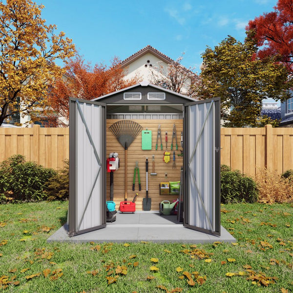 English Elm 5x3 Ft Galvanized Steel Outdoor Storage Shed with Peaked Roof and Lockable Door W3213P309352