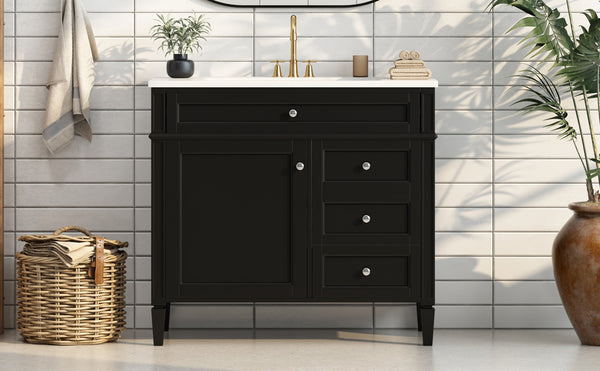 English Elm 36'' Modern Bathroom Vanity With Top Sink, Elegant Storage Cabinet & 2 Drawers For Small Spaces N710S136004B