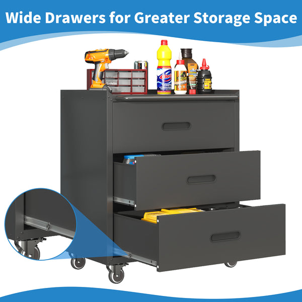 English Elm Heavy-duty Rolling Steel Tool Cabinet 3 Drawer Garage Organizer with Locking Casters T2398P242683