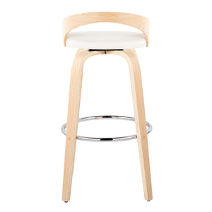 English Elm Grotto 30" Contemporary Fixed-Height Barstool Set Of 2 - Swivel White Faux Leather & Natural Wood B202S00597