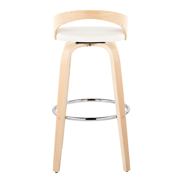 English Elm Grotto 30" Contemporary Fixed-Height Barstool Set Of 2 - Swivel White Faux Leather & Natural Wood B202S00597