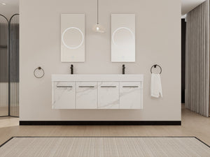 English Elm 60 Inch Wall-Mounted Bathroom Vanity With Double Resin Sinks, Modern Design, Storage & Style W999S00254