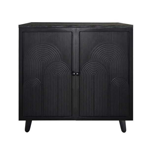 English Elm Modern Black Wood Storage Cabinet - 31In Accent Piece With Embossed Door For Stylish Organization W2729P239176