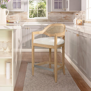 English Elm Jennifer Taylor Home - Americana Mid-Century Modern 26" Counter Stool With Cane Back & Ivory Boucle For Chic Spaces B2719P238381