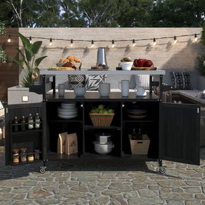 English Elm K&K Outdoor Kitchen Island Rolling Bar Cart with 1.2" 201 Stainless Top, Lockable Wheels, Spice Rack N707P235043B