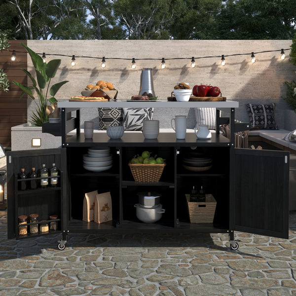 English Elm K&K Outdoor Kitchen Island Rolling Bar Cart with 1.2" 201 Stainless Top, Lockable Wheels, Spice Rack N707P235043B
