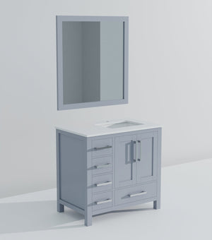 English Elm Dark Grey Bath Vanity 36" W X 22" D With Right-Offset White Quartz Top & Stylish 34" Mirror Set B2731S00686