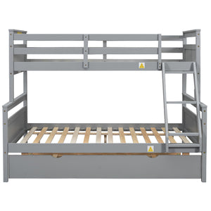 English Elm Twin Pine-over-Full Bunk Bed with Attached Ladder, Trundle & Full-Length Guardrail for Space-Saving Rooms Gray SM000208AAE-1