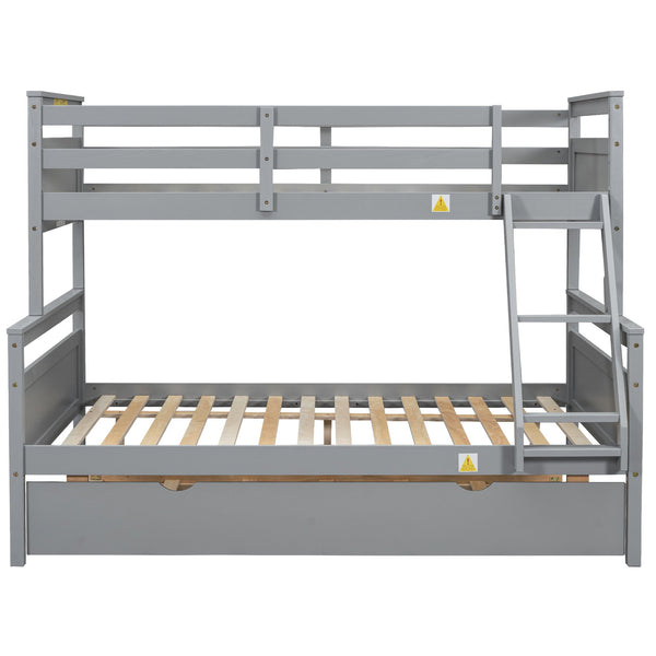 English Elm Twin Pine-over-Full Bunk Bed with Attached Ladder, Trundle & Full-Length Guardrail for Space-Saving Rooms Gray SM000208AAE-1