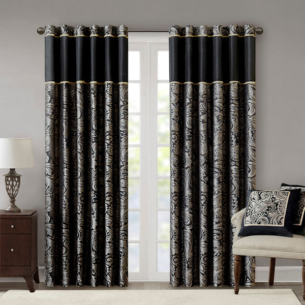 English Elm Jacquard Curtain Panel Pair - Luxurious Paisley Weave With Metallic Accents For Elegant Windows B03598084