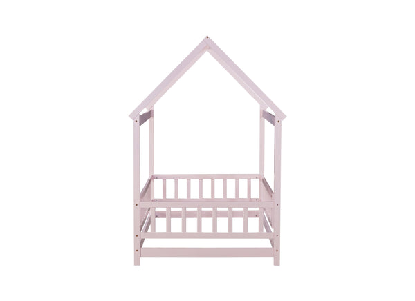 English Elm Twin House Frame Floor Bed Rubberwood Build with Safety Rails for Kids Bedroom W504P482178