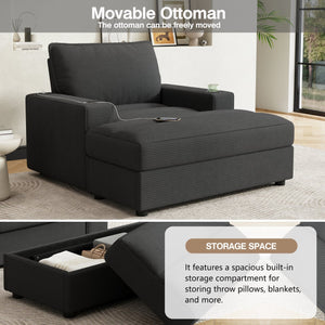 English Elm Christopher Knight Home® - 42.8" Oversized Chaise Lounge with Storage Ottoman, Corduroy Upholstery, USB Port & Cup Holders for Cozy Living Space Grey N765P350851G
