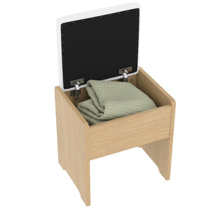 English Elm 43.5" Fluted Makeup Vanity with Led Mirror Glass Top Gold Hardware and Storage Stool Oak N704G202305N