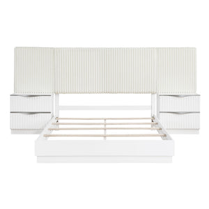 English Elm Luxurious Pearl White California King Bedroom Set with Faux Fur Headboard Wall Panel B011S02281