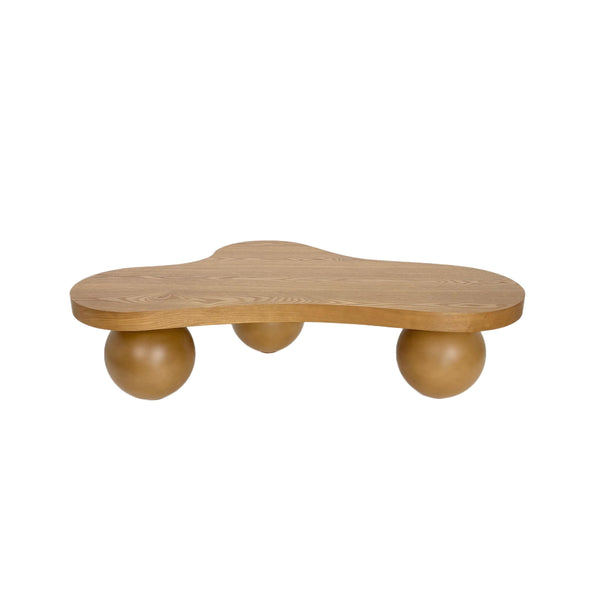 English Elm 46 Inch Cloud Shaped Coffee Table with Ash Veneer Top and Sculptural Sphere Legs Brown W3935S00008